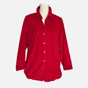 J.Jill Red Corduroy Button‑Up Shirt Petite Large 100% Cotton Overshirt Shacket